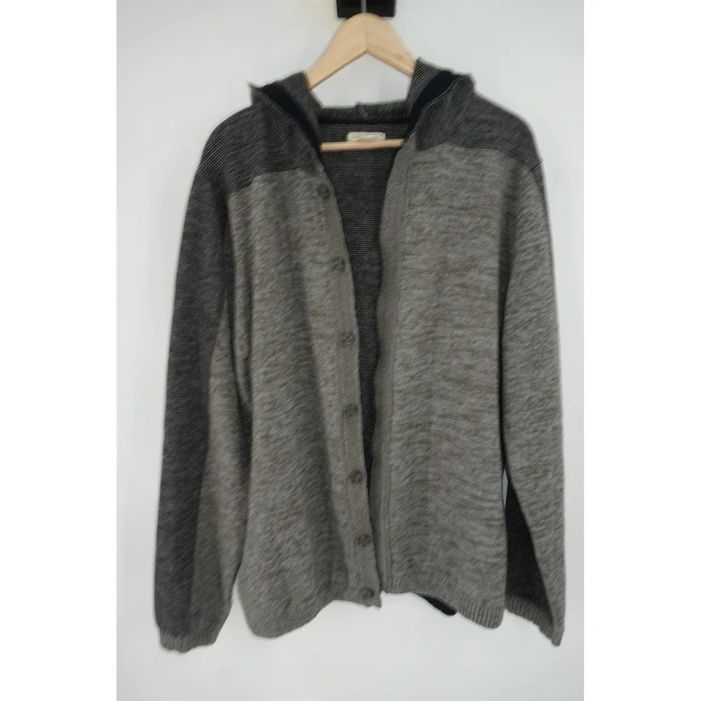 Carbon2cobalt Sweater‎ Gray Cotton Hooded Button Cardigan Knit Casual Men's XL